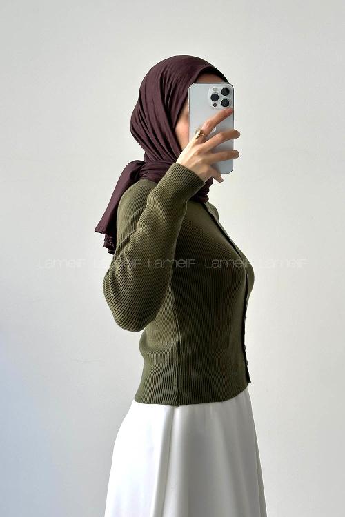 Lamelif Fitilli Düğmeli Hırka Haki