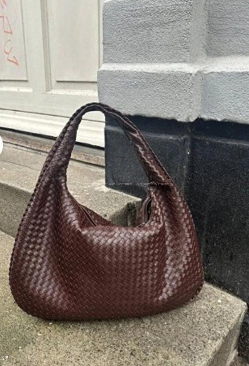 Lamelif Kadın Örgü Detay Büyük Boy Omuz ve Tote Çanta Acı Kahve