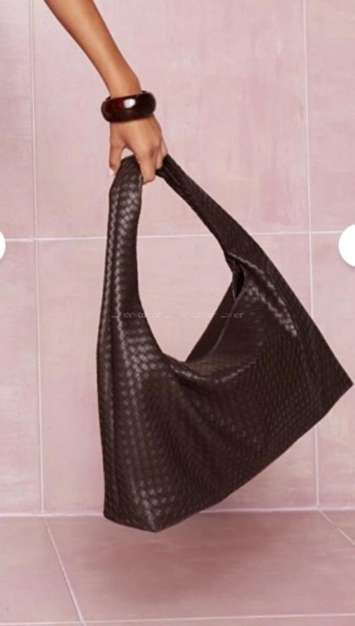 Lamelif Kadın Örgü Detay Büyük Boy Omuz ve Tote Çanta Acı Kahve