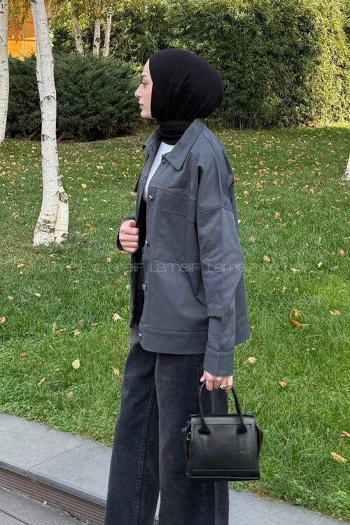 Lamelif Kapak Cepli Gömlek Antrasit