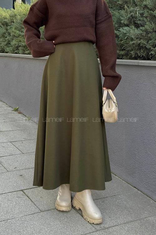 Lamelif Kaşe Etek Haki