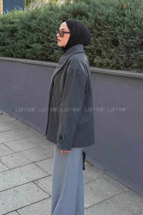 Lamelif Kısa Kaşe Mont Antrasit