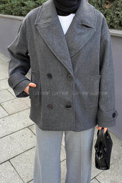 Lamelif Kısa Kaşe Mont Antrasit