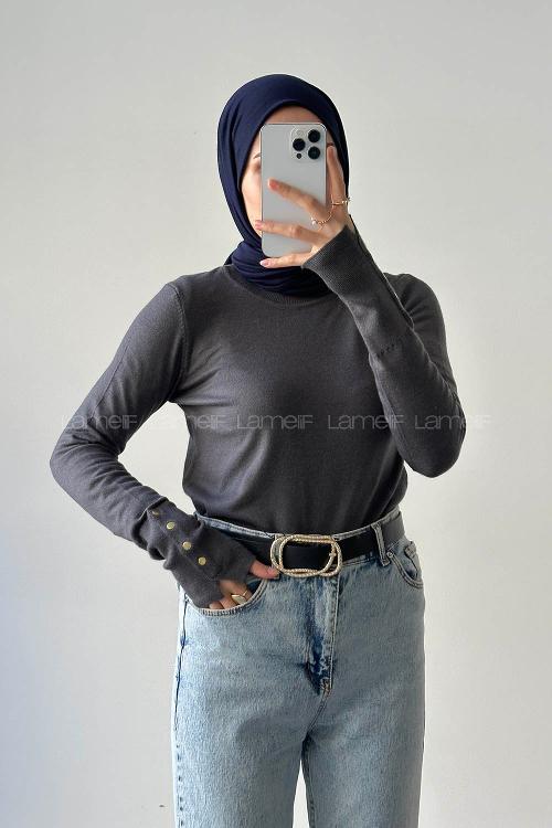 Lamelif Kol Drop Detaylı Kazak Antrasit