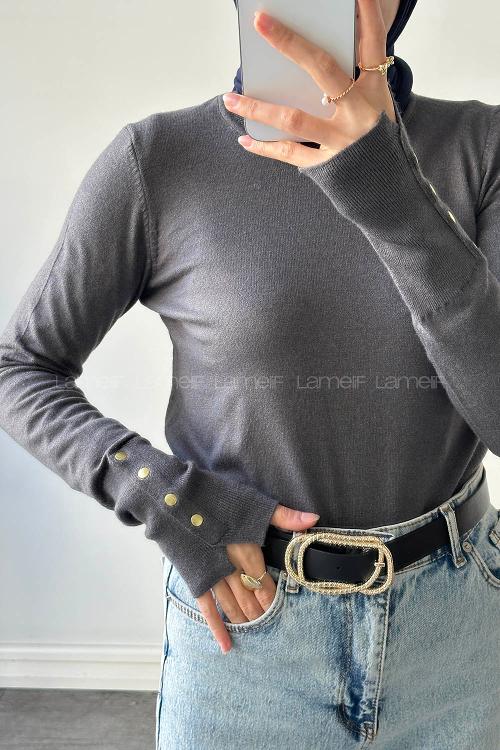 Lamelif Kol Drop Detaylı Kazak Antrasit