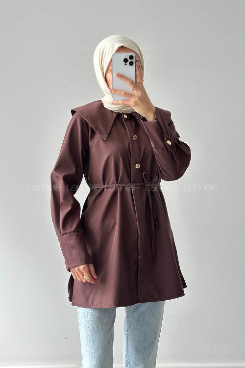 Lamelif Sivri Yaka Gömlek Acı Kahve