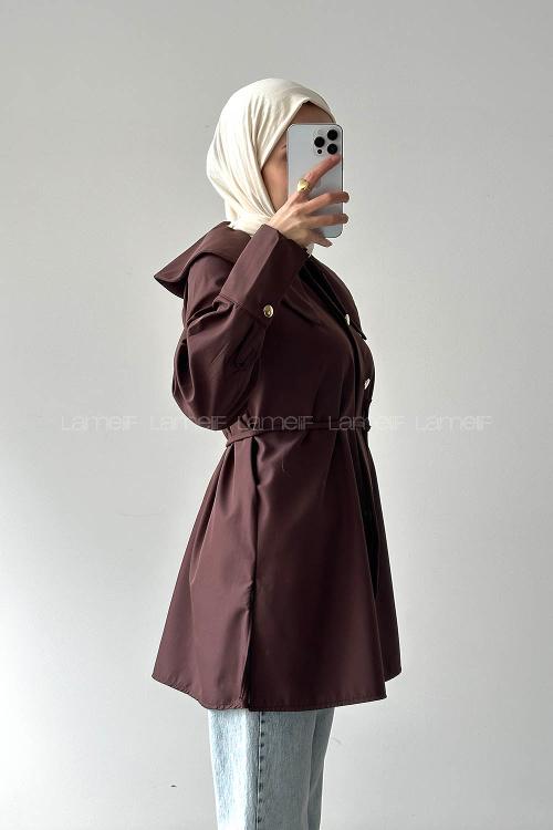 Lamelif Sivri Yaka Gömlek Acı Kahve