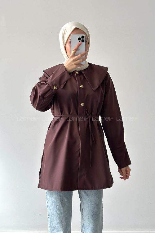 Lamelif Sivri Yaka Gömlek Acı Kahve