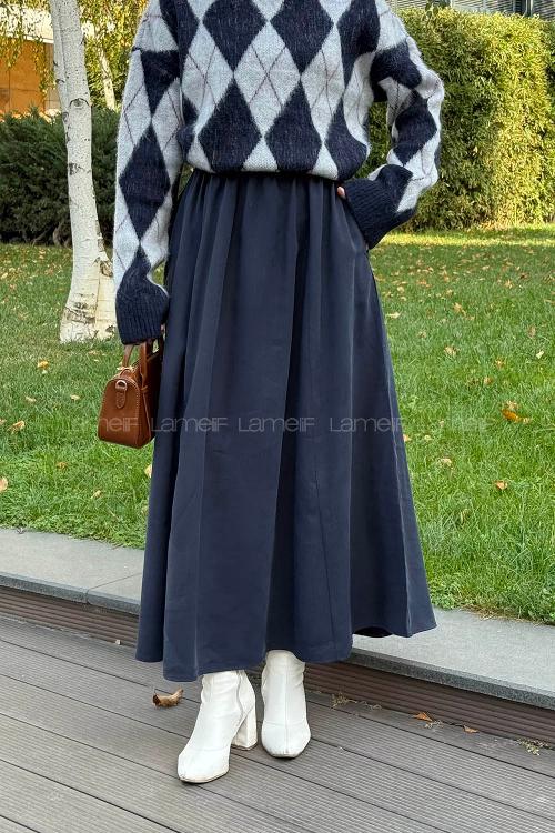 Lamelif Tensel Tesettür Etek Lacivert