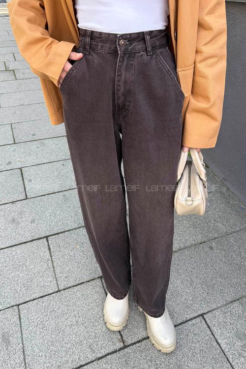 Lamelif Yan Cep Detaylı Boyfriend Pantolon Kahve