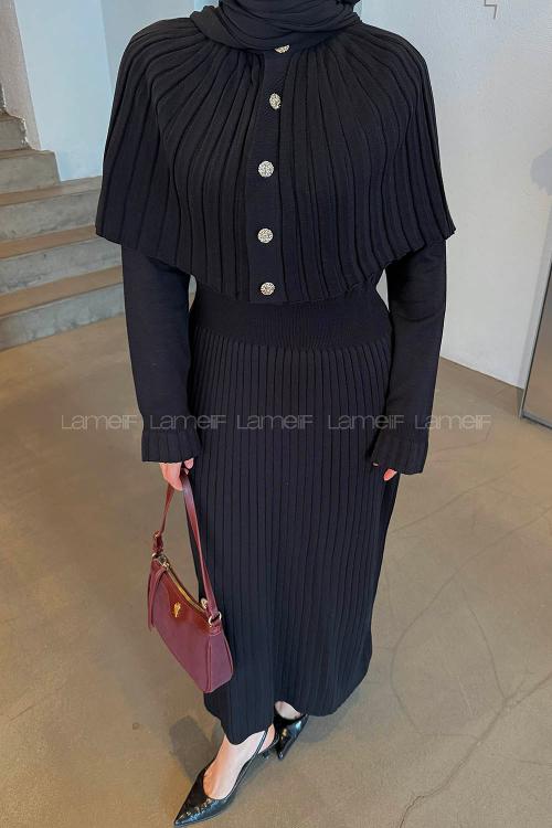 Black Normal Neck Wool Acrylic Dresess