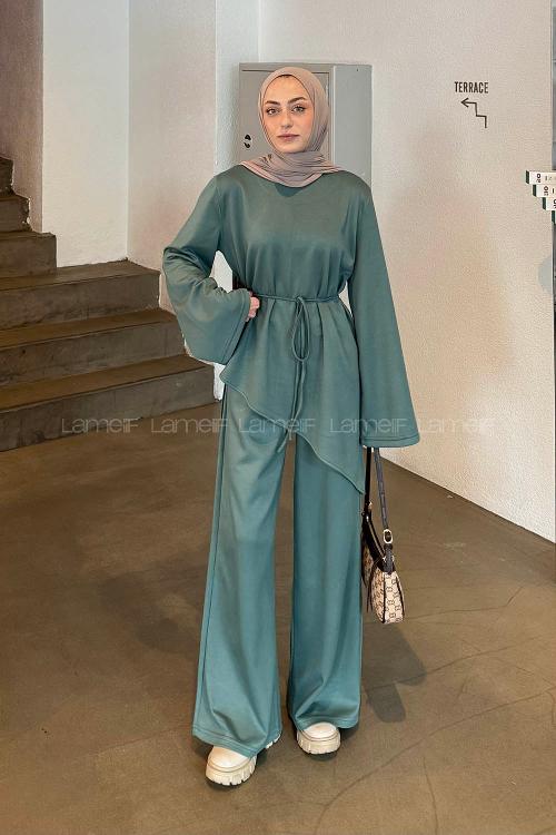 Plum Green Crew Neck Long Arm Cotton Regular Trousers Comfortable Suit