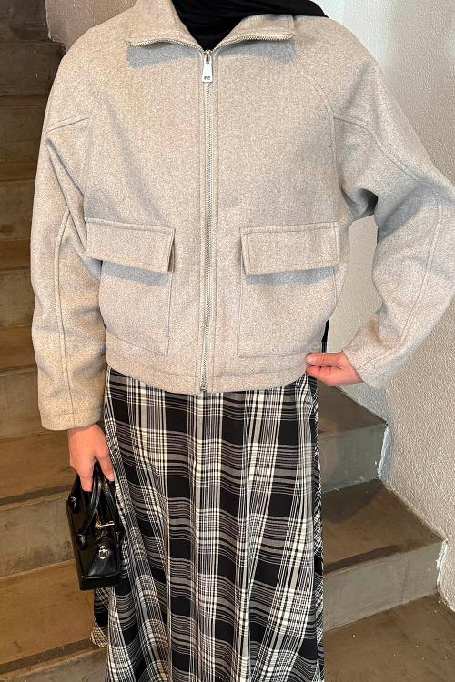 Lamelif Cepli Kaşe Ceket Gri