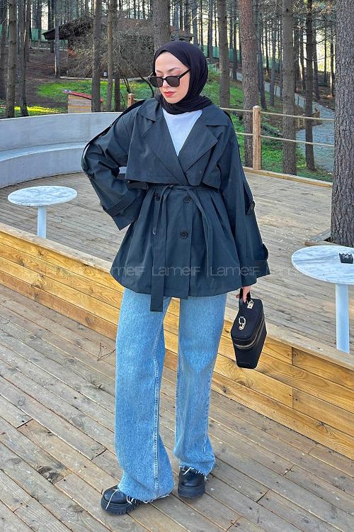 Lamelif Bağlama Detaylı Trençkot Haki