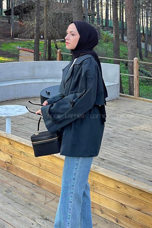 Lamelif Bağlama Detaylı Trençkot Haki