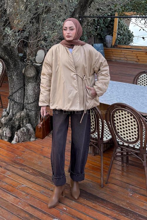 Lamelif Bağlama Detaylı Mont Bej Rengi