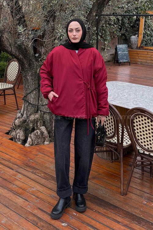 Lamelif Bağlama Detaylı Mont Bordo