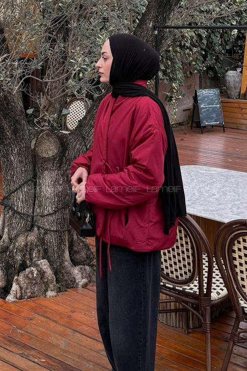 Lamelif Bağlama Detaylı Mont Bordo