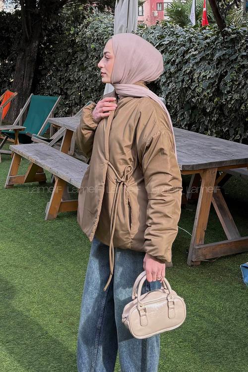 Lamelif Bağlama Detaylı Mont Haki