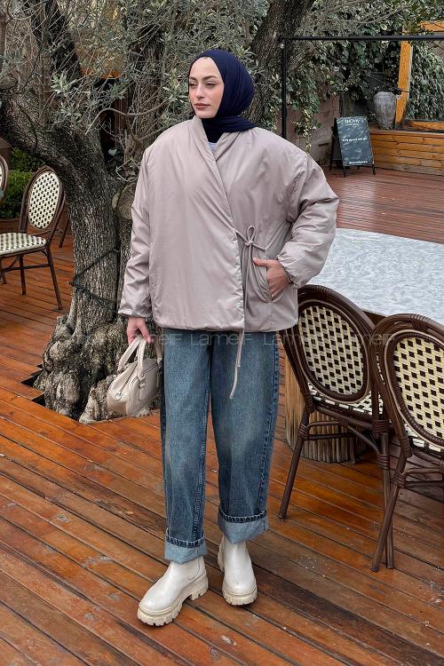 Lamelif Bağlama Detaylı Mont Taş Rengi