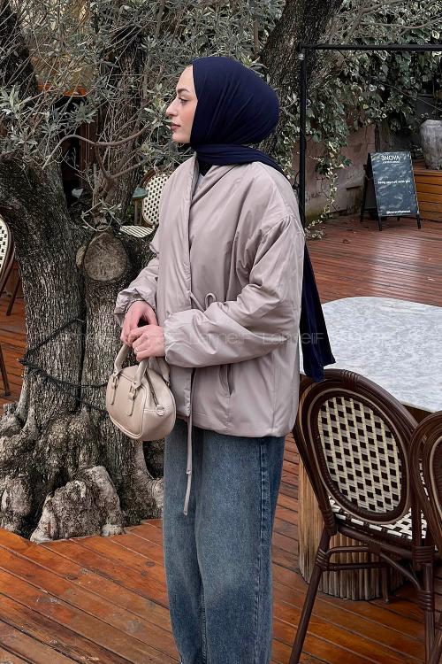 Lamelif Bağlama Detaylı Mont Taş Rengi