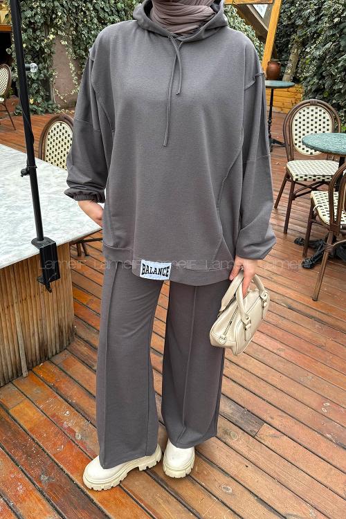 Lamelif Balance Armalı Çımalı İkili Tesettür Takım Antrasit