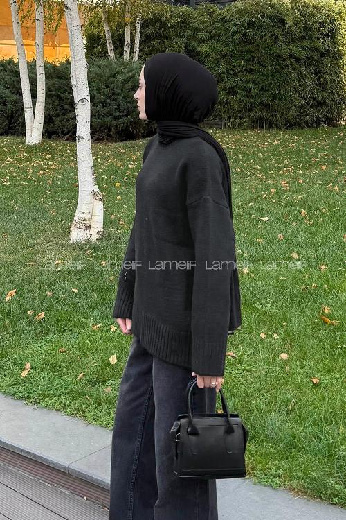 Lamelif Balıkçı Yaka Kazak Koyu Gri