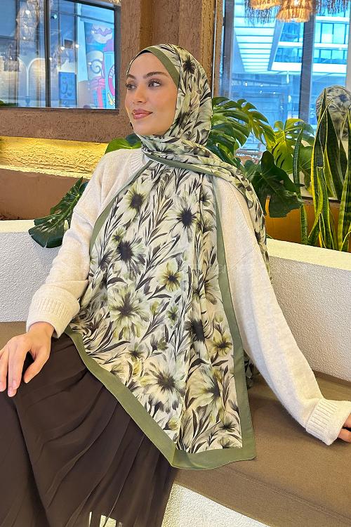 Lamelif Daisy Flowers Desen Pamuk Şal Adaçayı