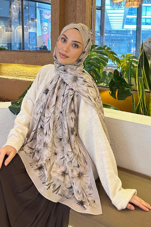 Lamelif Daisy Flowers Desen Pamuk Şal Bej