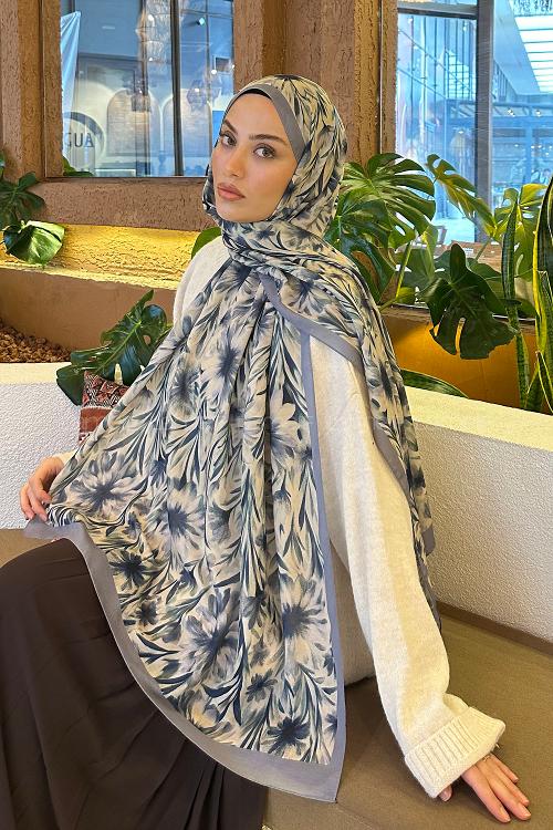 Lamelif Daisy Flowers Desen Pamuk Şal Gri