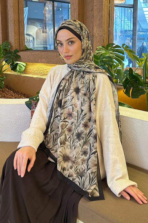 Lamelif Daisy Flowers Desen Pamuk Şal Mint Yeşili