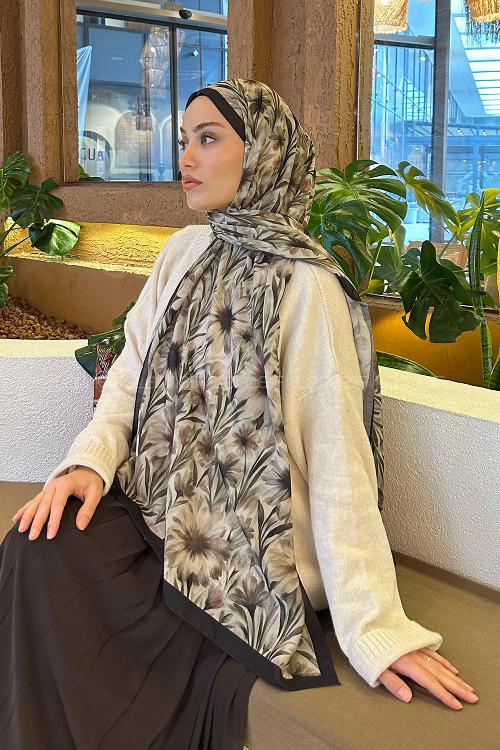 Lamelif Daisy Flowers Desen Pamuk Şal Mint Yeşili