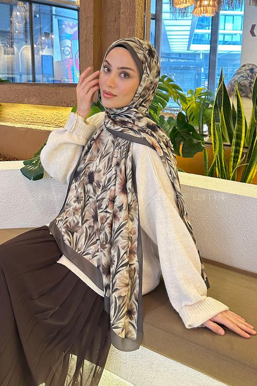 Lamelif Daisy Flowers Desen Pamuk Şal Su Yeşili