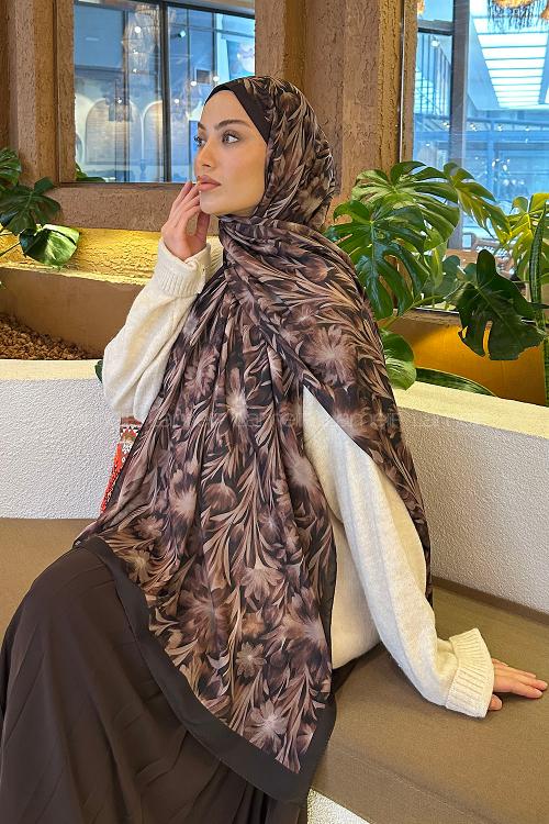 Lamelif Daisy Flowers Desen Pamuk Şal Sütlü Kahve