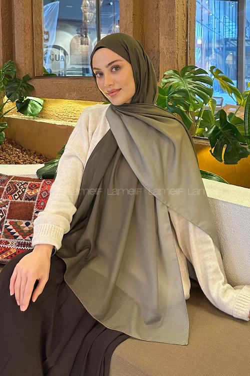 Lamelif Degrade Desen Soft Şal Asker Yeşili