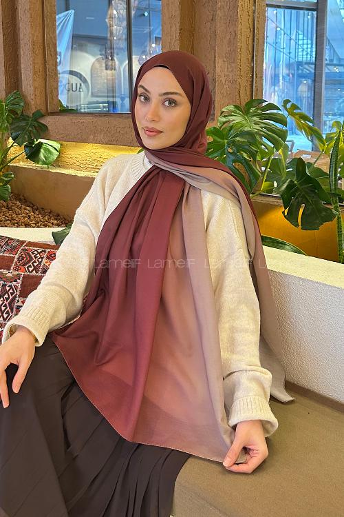 Lamelif Degrade Desen Soft Şal Bordo