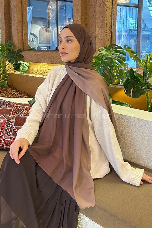 Lamelif Degrade Desen Soft Şal Çikolata Kahve