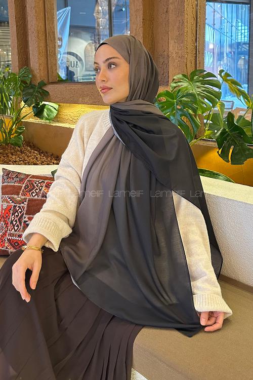 Lamelif Degrade Desen Soft Şal Siyah Vizon