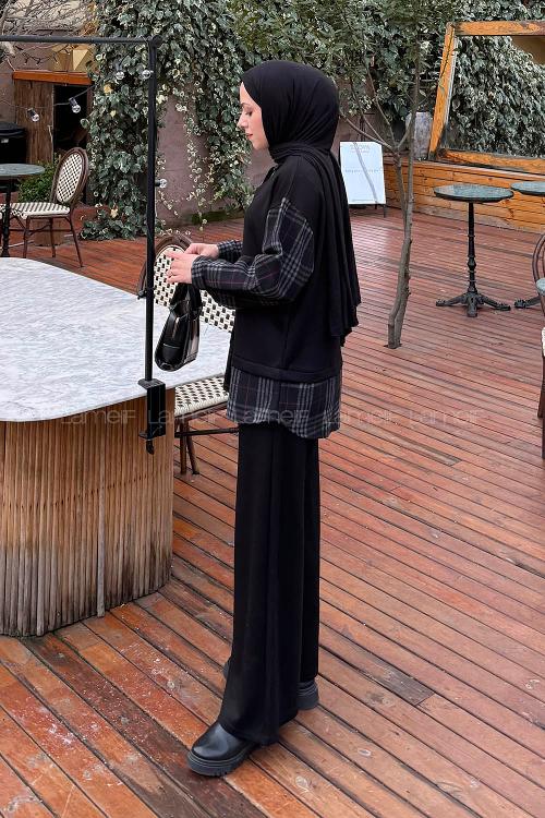 Black Shirt Collar Long Arm Cotton Regular Trousers Comfortable Suit