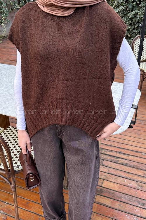 Lamelif Ön Kavis Detaylı Süveter Acı Kahve