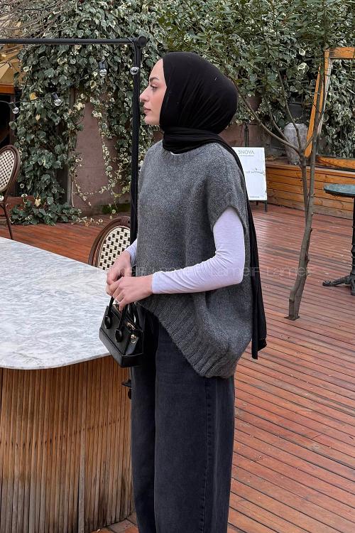 Lamelif Ön Kavis Detaylı Süveter Antrasit