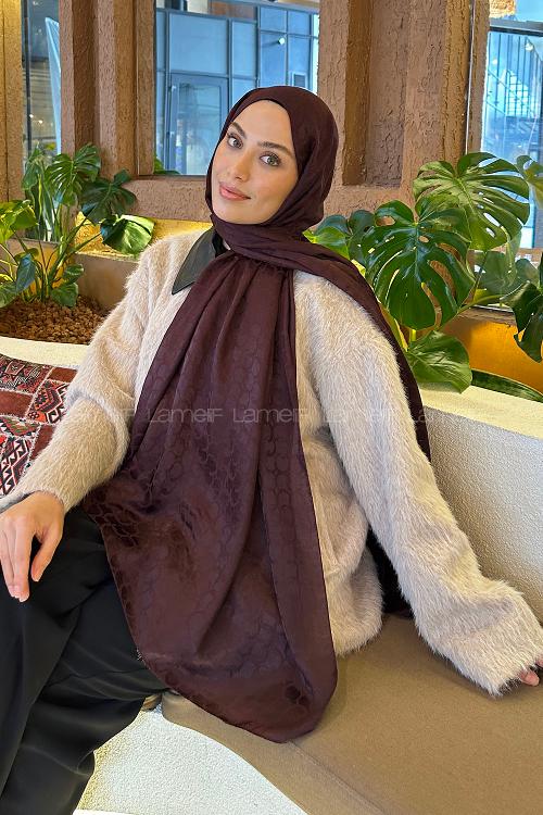 Lamelif  Bloom Desen Ayrobin Floş Jakar  Şal Acı Bordo