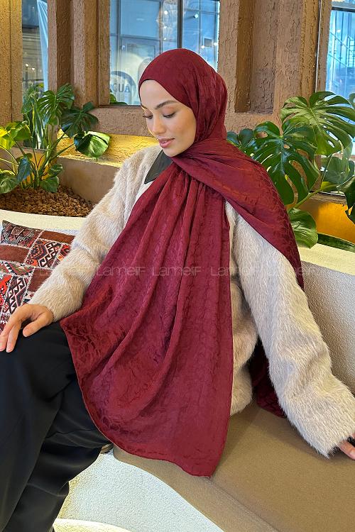 Lamelif  Bloom Desen Ayrobin Floş Jakar  Şal Bordo