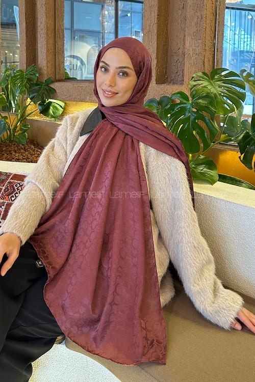 Lamelif  Bloom Desen Ayrobin Floş Jakar  Şal Gül Kurusu