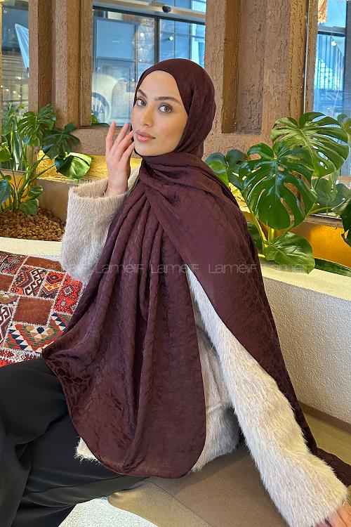 Lamelif  Bloom Desen Ayrobin Floş Jakar  Şal Koyu Bordo