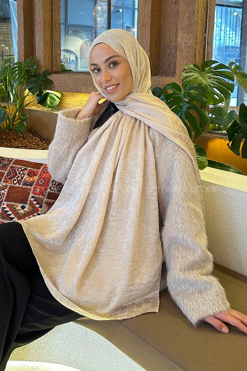 Lamelif  G Desen Ayrobin Floş Jakar  Şal Bej