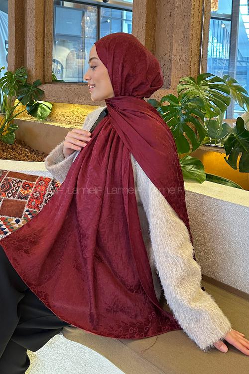 Lamelif  G Desen Ayrobin Floş Jakar  Şal Bordo