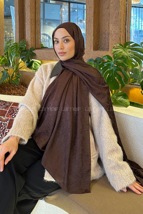 Lamelif  G Desen Ayrobin Floş Jakar  Şal Kahverengi
