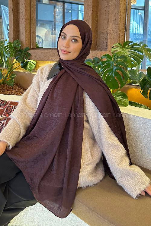 Lamelif  G Desen Ayrobin Floş Jakar  Şal Koyu Bordo