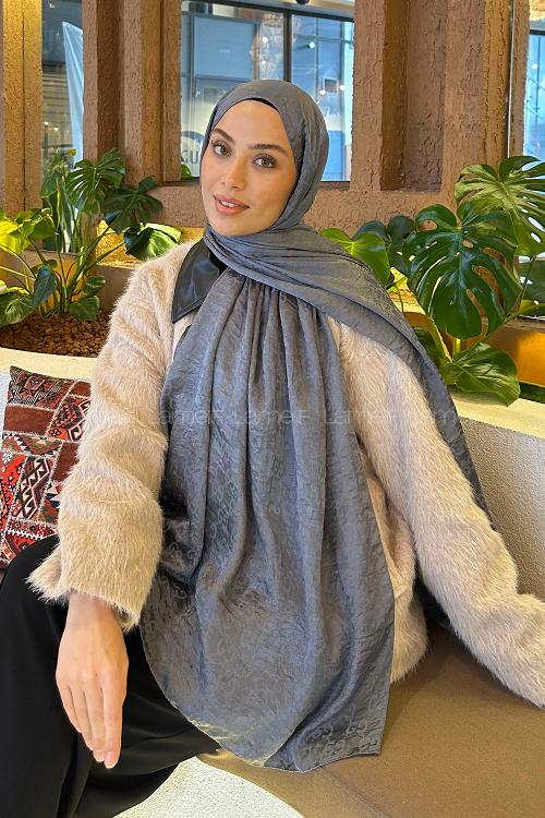 Lamelif  G Desen Ayrobin Floş Jakar  Şal Koyu Gri